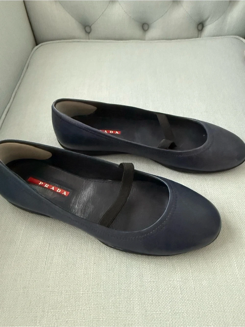 Prada Navy Leather Mary Jane Ballet Flats